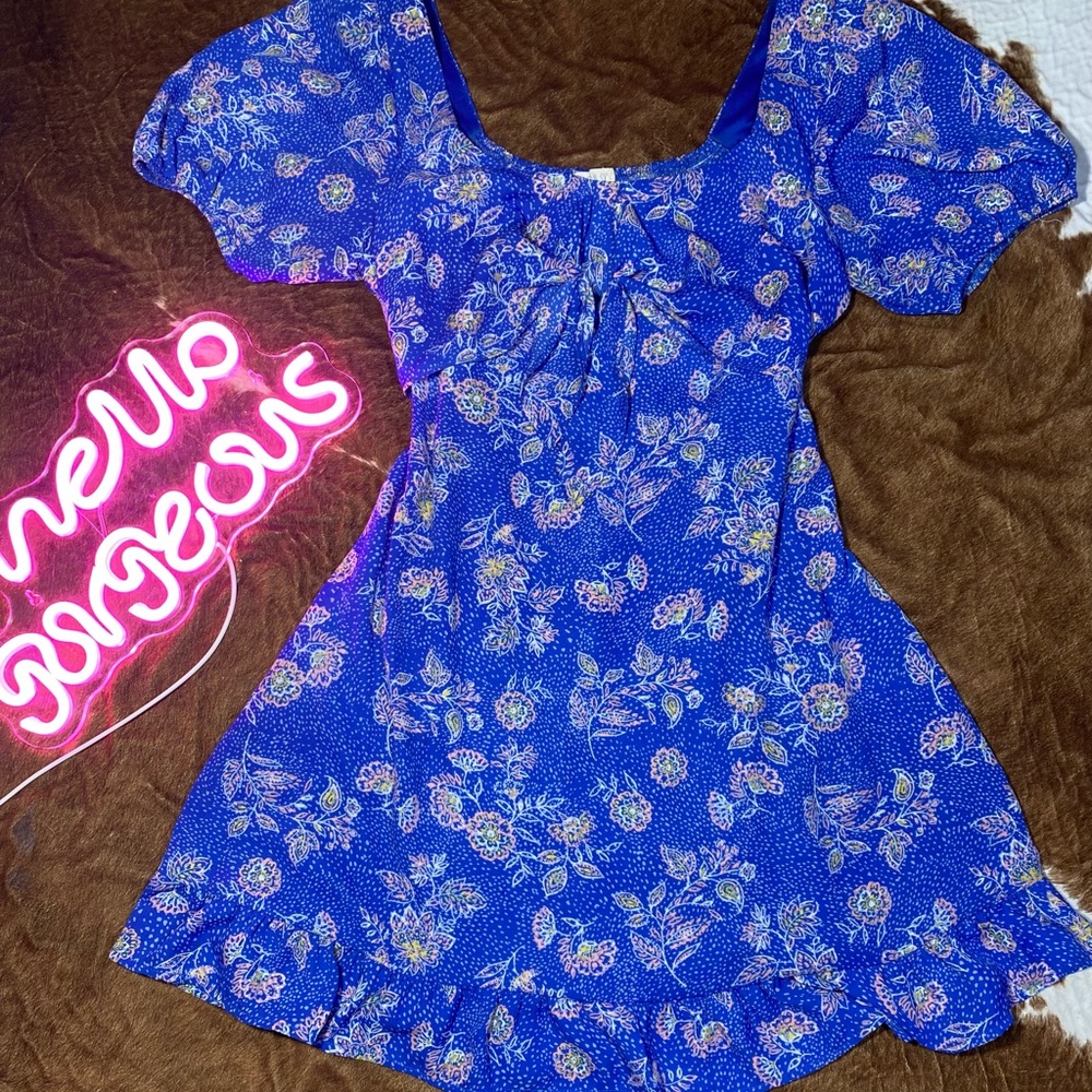 (Macy’s) Floral Blue Dress